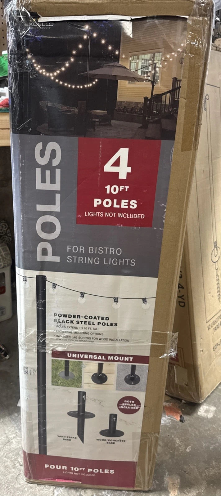EXCELLO GLOBAL PRODUCTS Bistro String Light Poles - 4 Pack - Extends to 10ft,