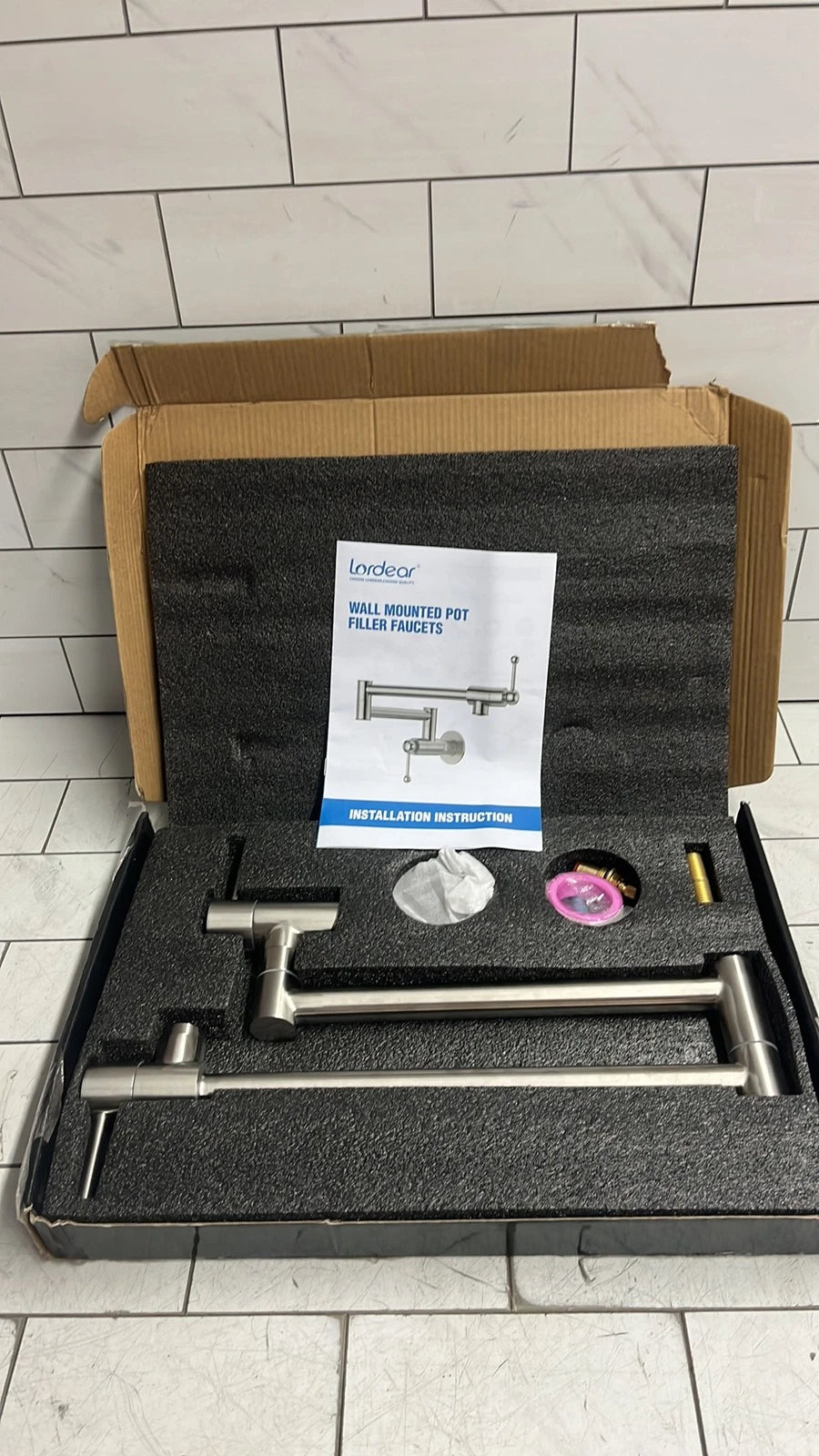 Lordear X003TYQP6X Pot filler kitchen faucet Brushed Double Handle Wall-mount