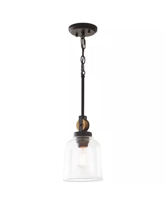 Knollwood 7 in. 1-Light Black Bronze Vintage Brass Accents Industrial Mini Penda