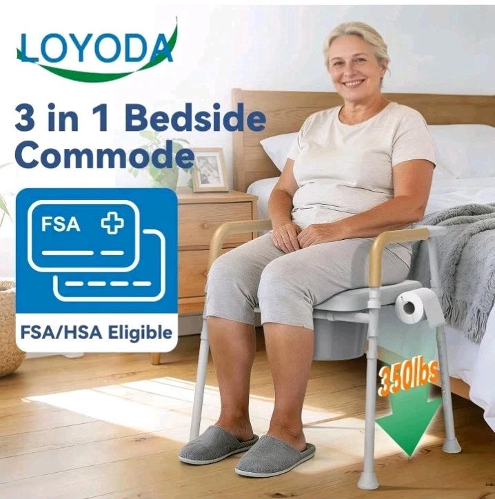 3-in-1 Bedside Commode Chair for Seniors – Adjustable Height, Easy Clean. OB