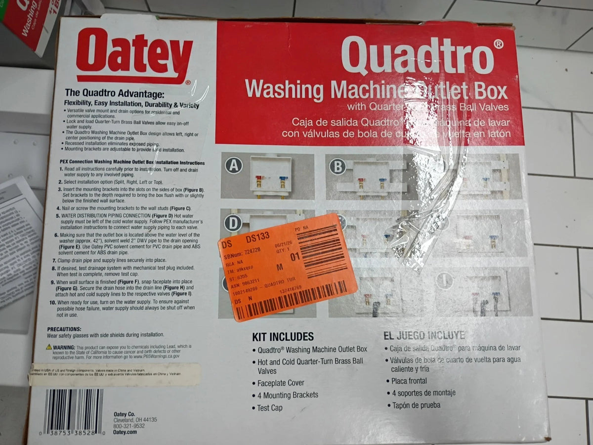 (2 Pack) Oatey Quadtro 38528 Washing Machine Outlet Box With PEX Crimp Valves OB
