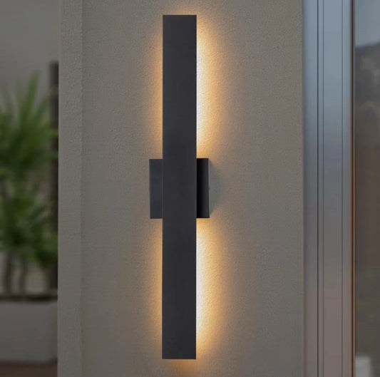 32 in. H 2-Light Matte Black Aluminum Hardwired LED Outdoor Wall Lantern Sconce