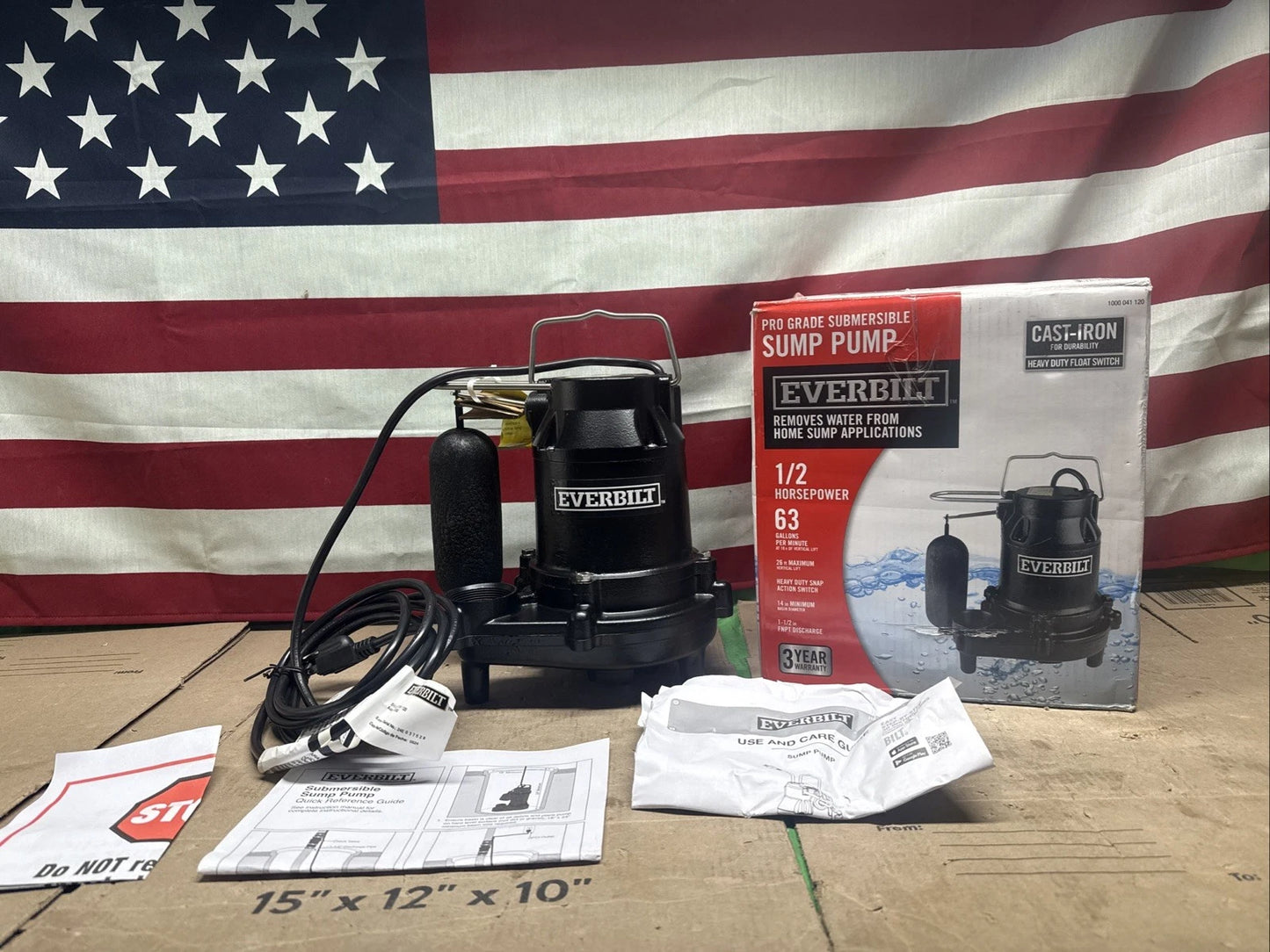 Everbilt 1/2 HP. Cast Iron Sump Pump Model # HDS50 OPEN BOX.