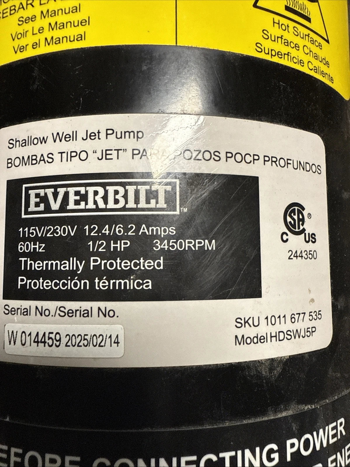 Everbilt 1/2 HP Shallow Well Jet Pump 1011677535. -Read Description-