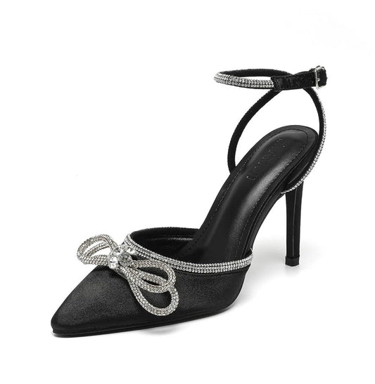 AMOJI women’s Size 6 Stiletto rhinestone high heel 4” pump ankle strap