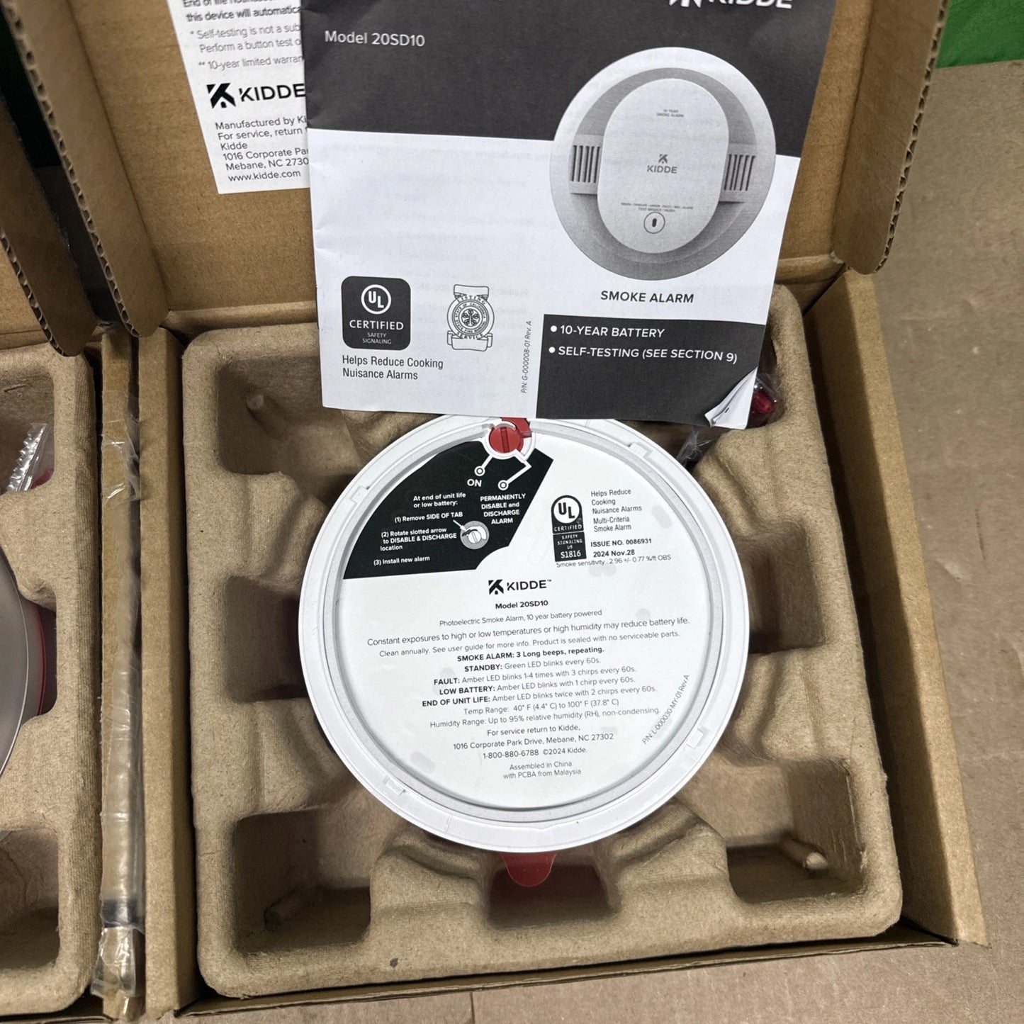 Kidde Smoke Detector 10 Year Battery Powered LED Warning Light Indicators 20SD10