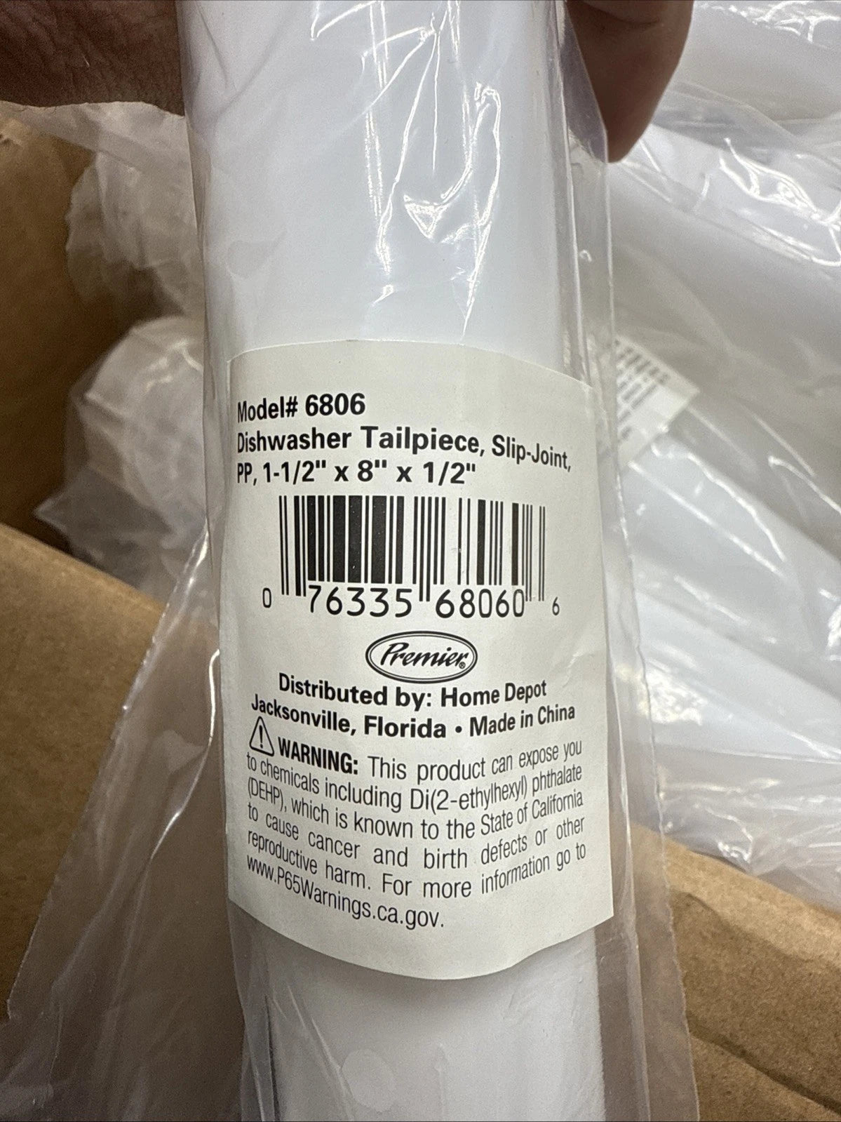 LOT OF 25 Premier 6806 Dishwasher Tailpiece Slip-joint , PP, 1-1/2” x 8” x 1/2”