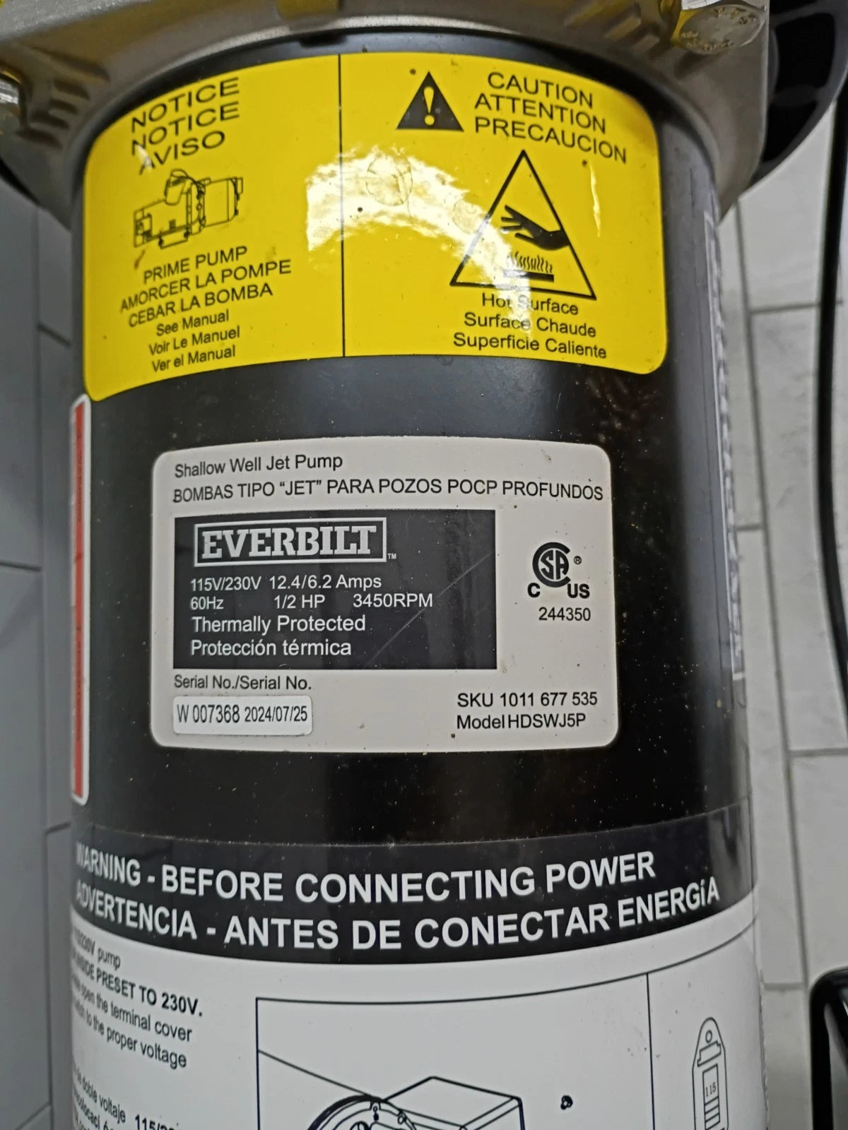 Everbilt HDSWH5P 1/2 HP Plastic Shallow Well Jet Pump FOR PARTS