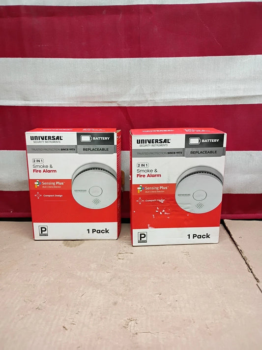 2 Pk Universal Security Instruments 9-Volt Battery Operated Smoke and Fire Alarm