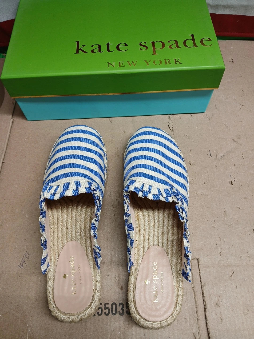 Kate Spade Size 9.5 Blue Cream Striped Canvas.