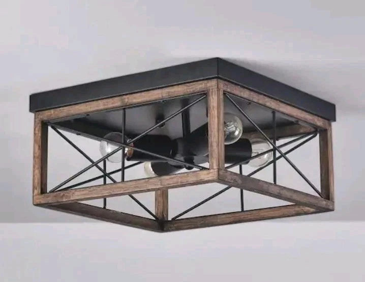 Light Farmhouse Rustic Square Wooden Flush Mount Ceiling Light MB-8834BK OB