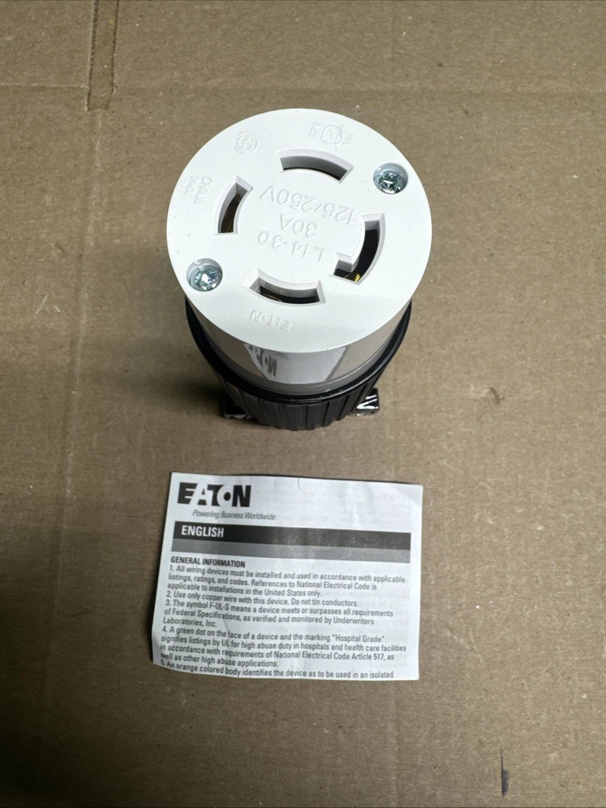 L1430C Eaton 30A Twistlock Connector 125/250 3P4W L14-30C NEW OPEN BOX