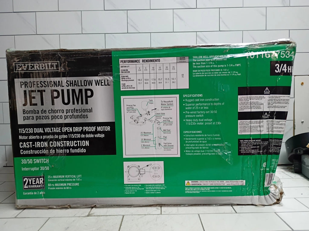 Everbilt HDSWJ7 3/4 HP Cast Iron Shallow Well Jet Pump FOR PARTS