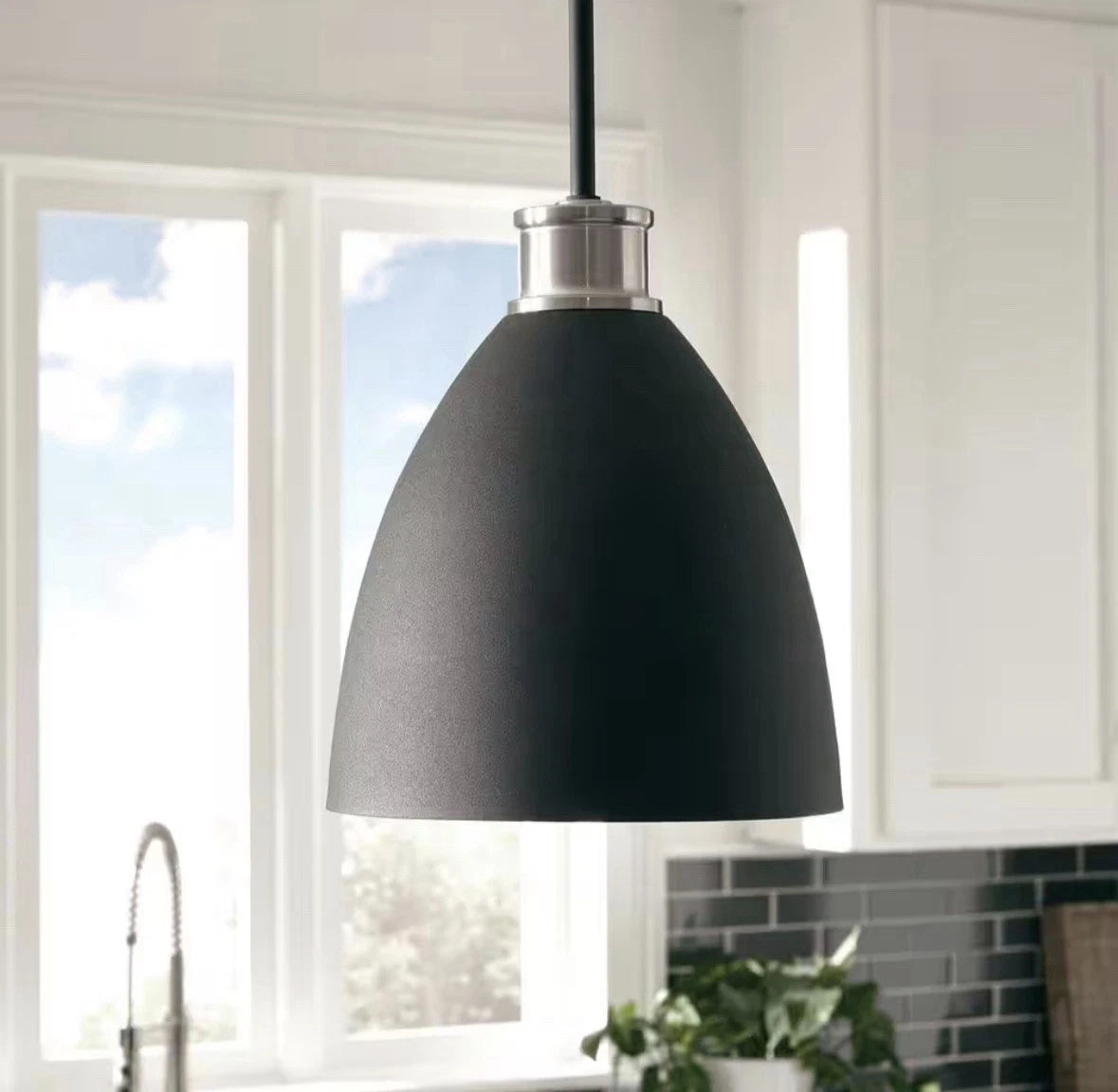 GL - Varus 10.5 in. W 1-Light Matte Black Metal Modern Industrial Pendant