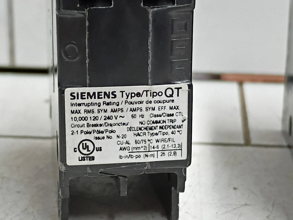 (2 Pack)Siemens Q2020 Tandem Circuit Breaker Plug In 20/20 Amp 1 Pole 120 Volt