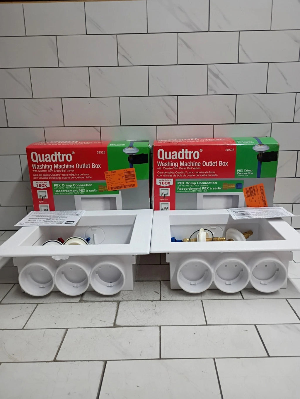 (2 Pack) Oatey Quadtro 38528 Washing Machine Outlet Box With PEX Crimp Valves OB