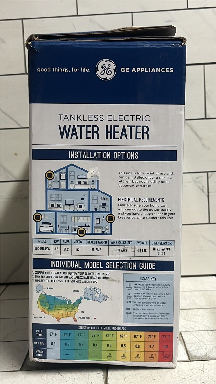 GE Tankless Water Heater 3.5 KW Point of Use, up to 0.7GPM | GE04SNLPDG Open Box