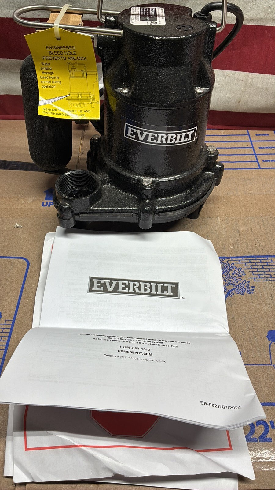 Everbilt HDS30 1/3 HP Cast Iron Submersible Sump Pump Open box