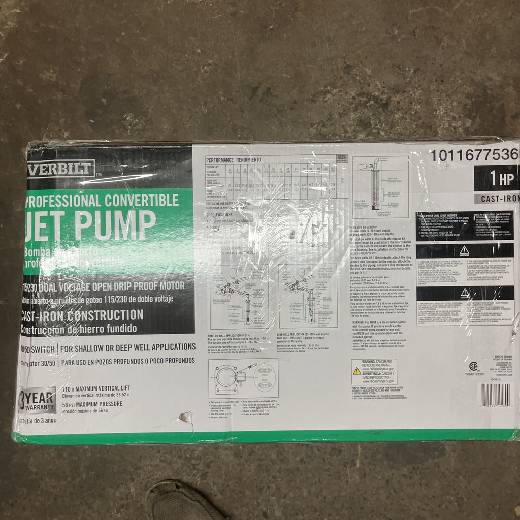 Everbilt HDCWJ10, 1 HP 115/230 Volt Professional Convertible Jet Pump PARTS ONLY