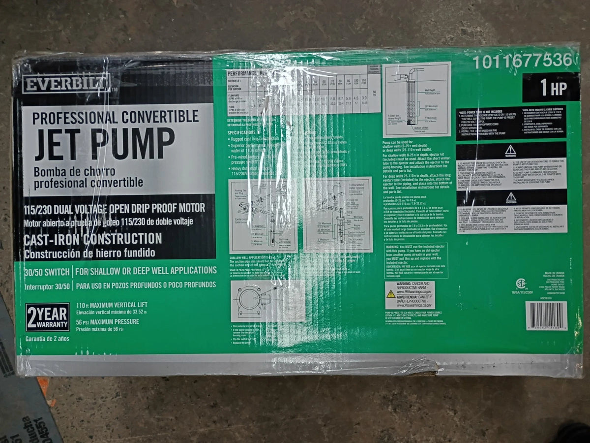Everbilt HDCWJ10, 1 HP Professional Convertible Jet Pump PARTS ONLY