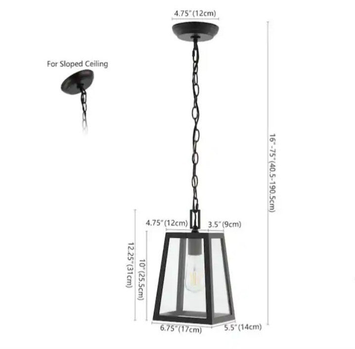 Glendale 6.75 in. 1-Light Black/Clear Outdoor LED Pendant Farmhouse Open Box