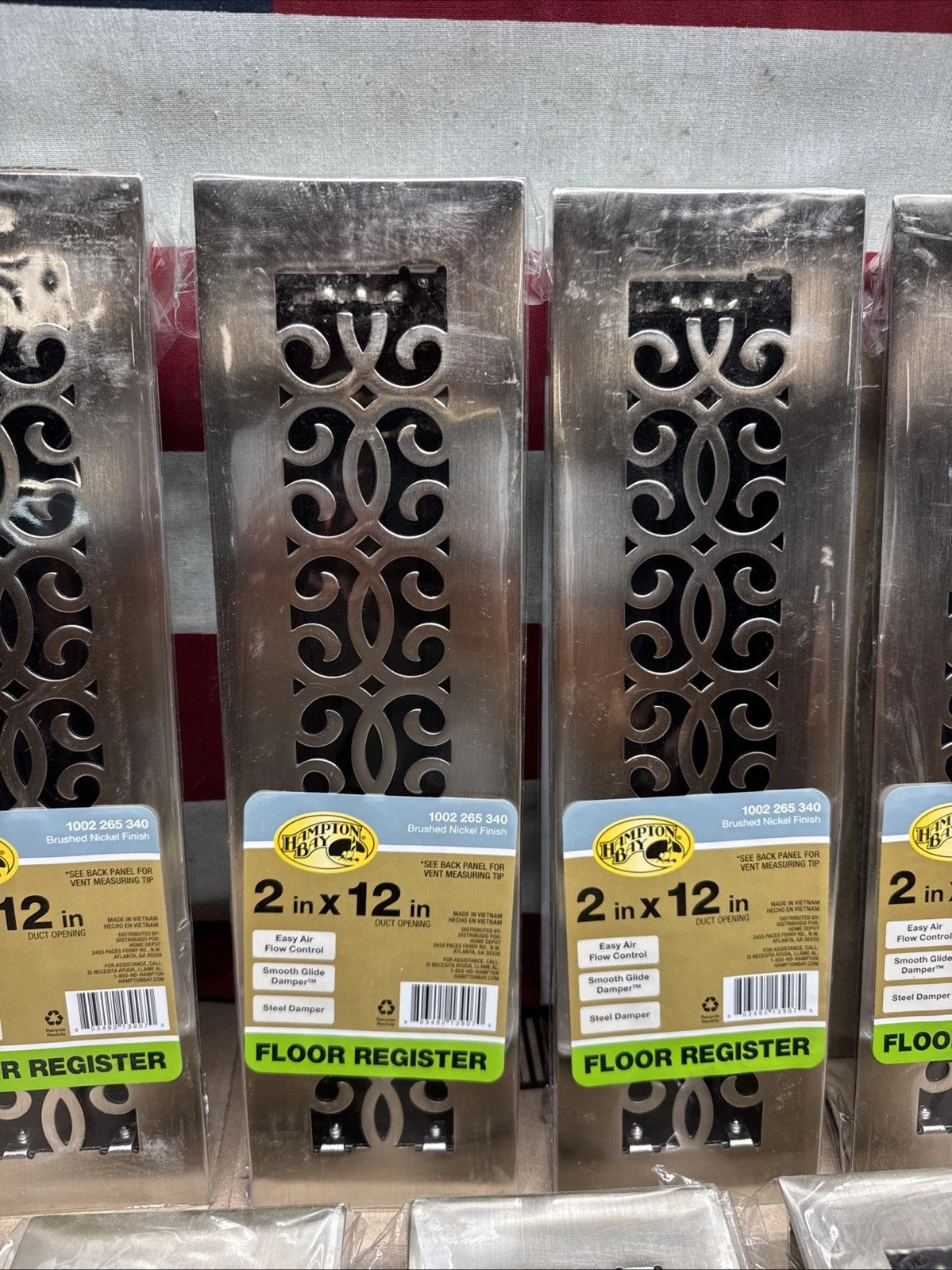 7PK Hampton Bay Steel Floor Register 2" x 12" Classic Scroll Brushed Nickel New