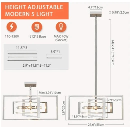 5-Light Modern Brushed Nickel Chandelier 22" Semi Flush Mount Ceiling Light...