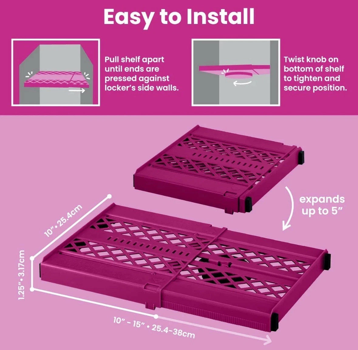Adjust-A-Shelf Locker Shelf Extends to Fit Your Locker Easy to Use.