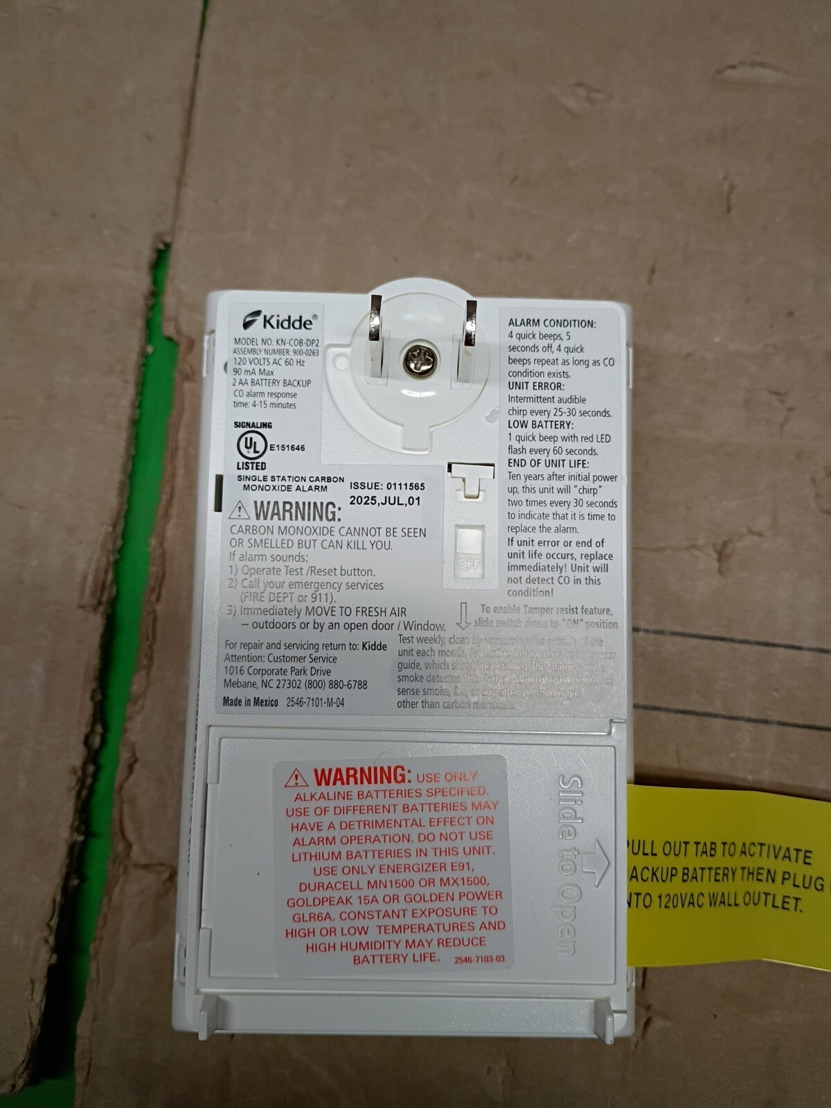 Kidde Carbon Monoxide Detector, Plug in Wall with AA Battery Backup, Test-Hush