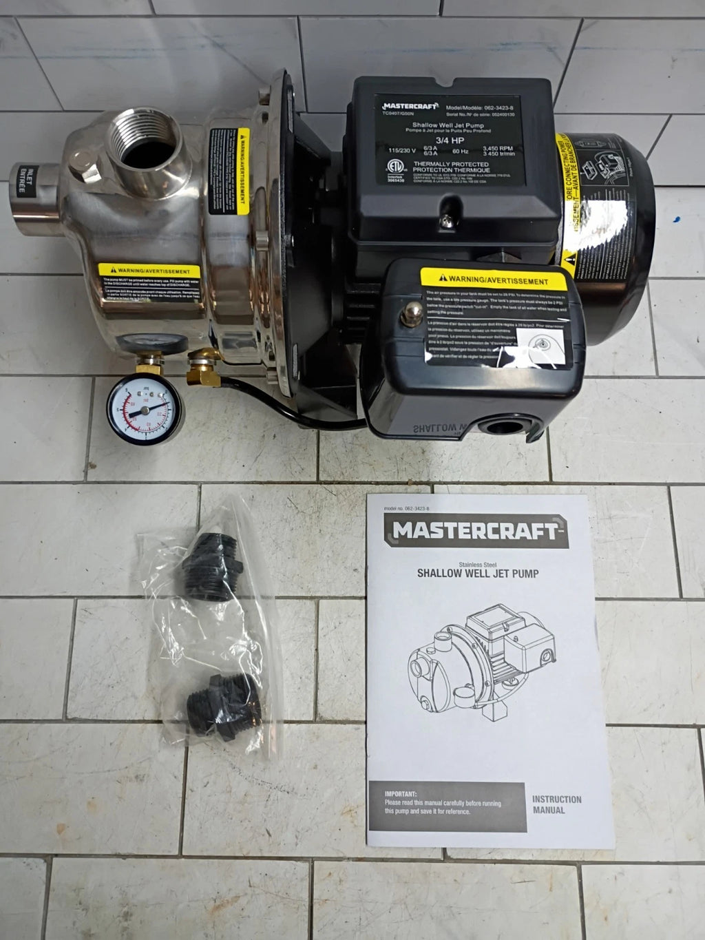 Mastercraft 3/4 HP Shallow Well Jet Pump Ships Fast Stainless Steel OPEN BOX
