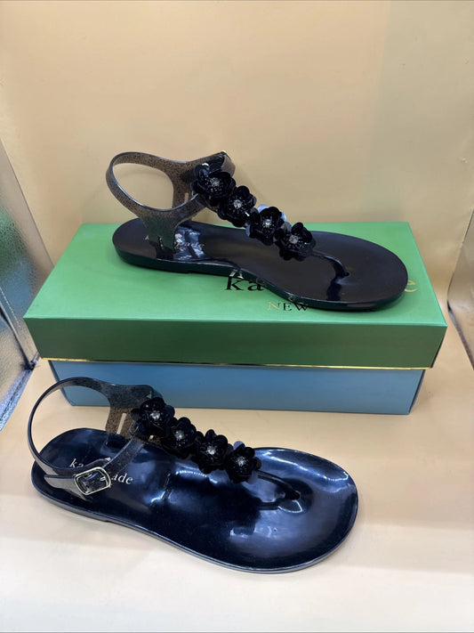 Kate Spade Size 6 Farrah Shiny Rubber Black Sandals