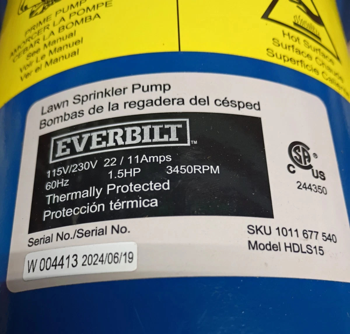 Everbilt 1-1/2 HP Cast Iron Lawn Irrigation Pump HDLS15 For Parts