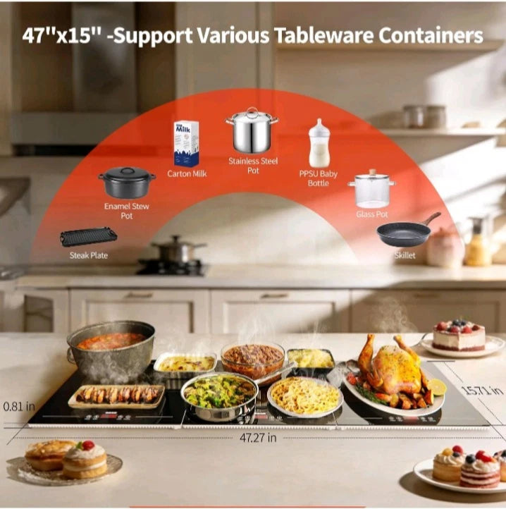 Food Warmers for Parties Buffet, 47"x15" Extra-Long Warming Mat for Food 3-in-1
