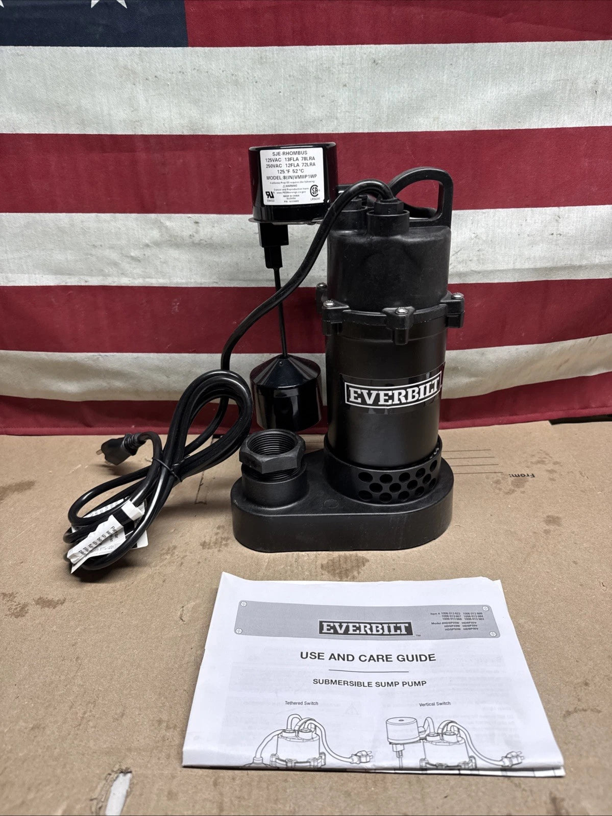 Everbilt HDSP50V 1/2 HP Submersible Sump Pump Thermoplastic Vertical., Open Box.