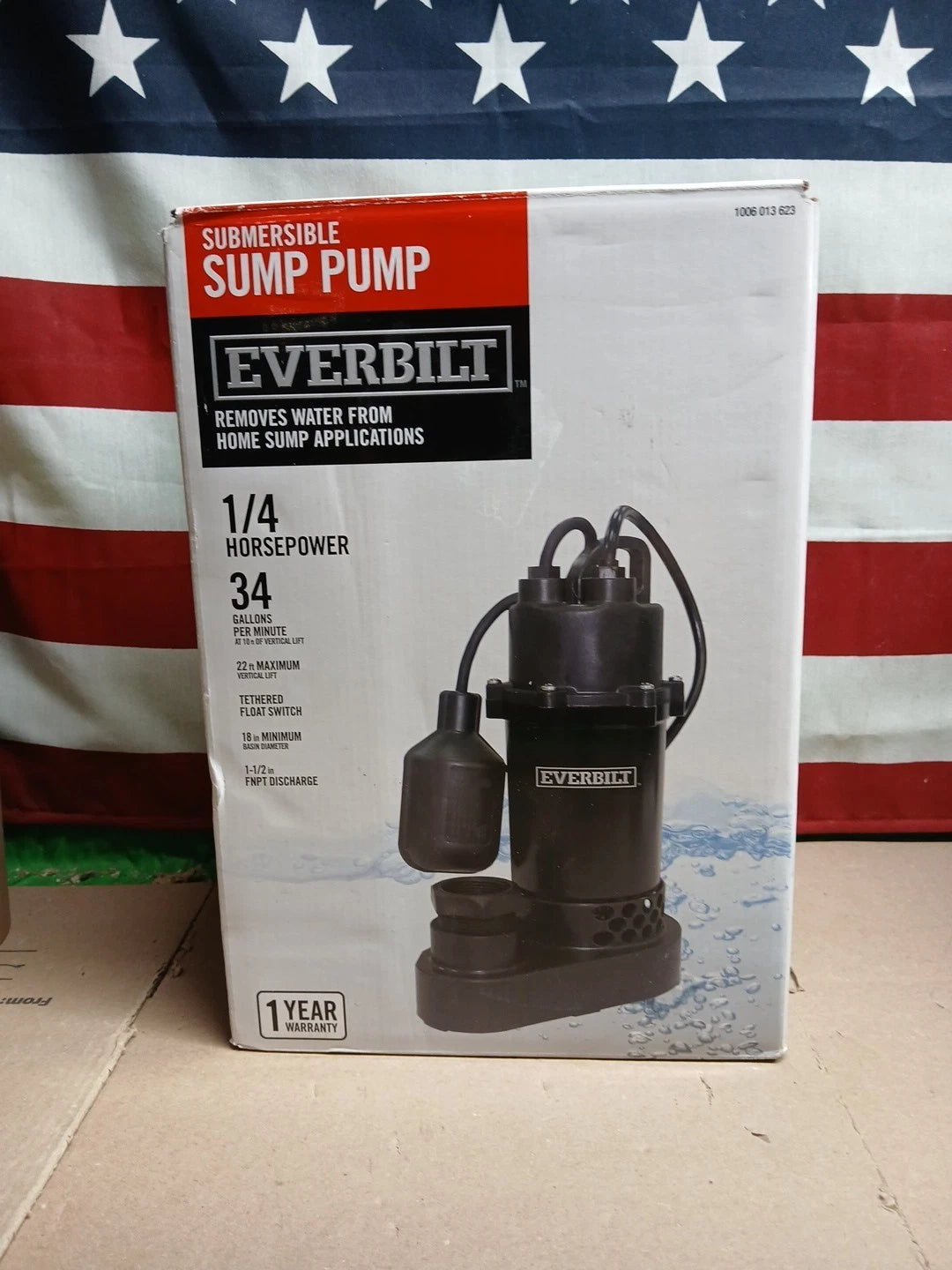 Everbilt 1/4 HP Aluminum Sump Pump w/ Tether Float Switch HDSP25W NEW OPEN BOX.