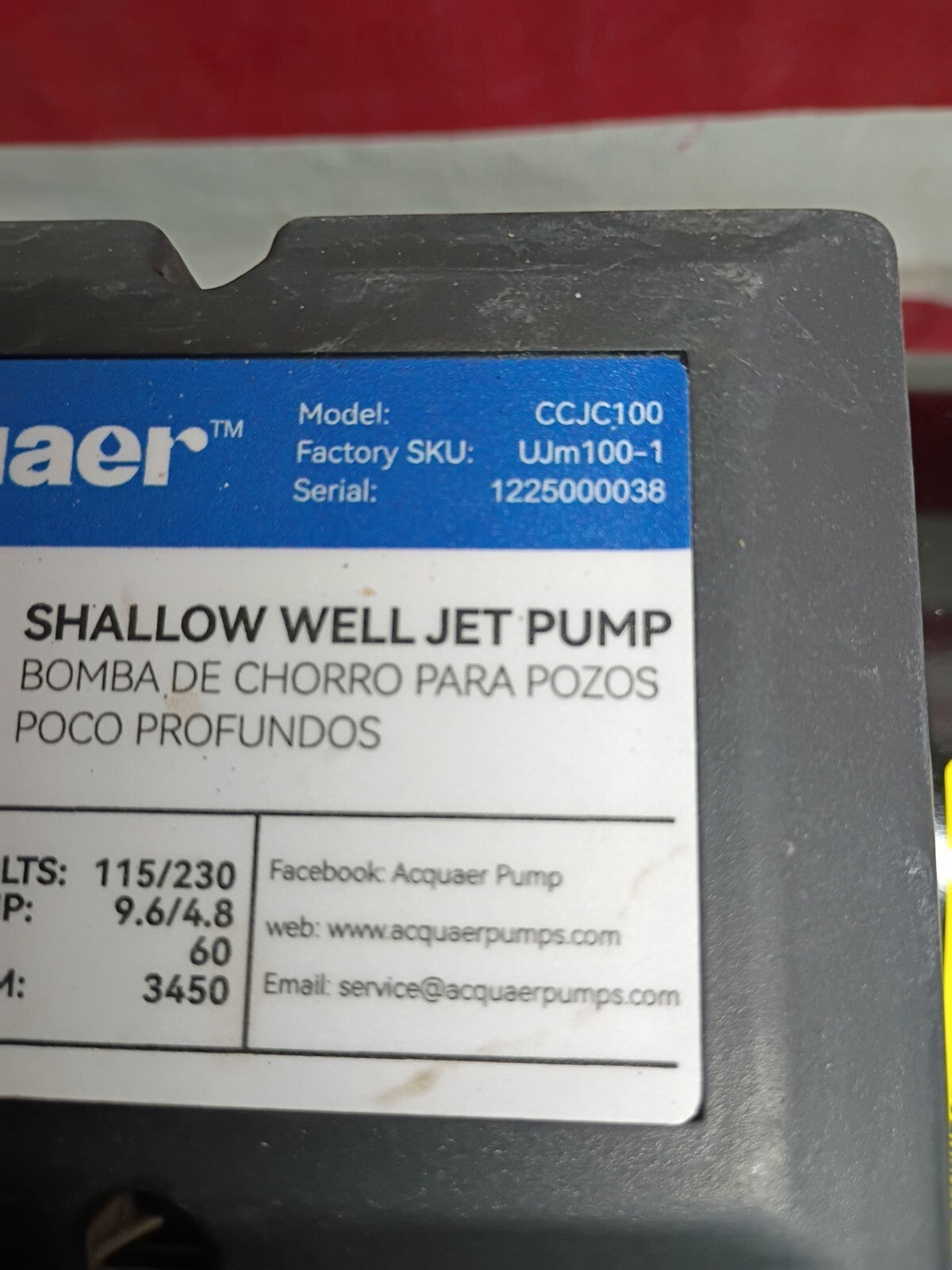Acquaer CCJC100 1HP Shallow Well Jet Pump, Cast Iron Depth Up 25ft,,PARTS ONLY,,