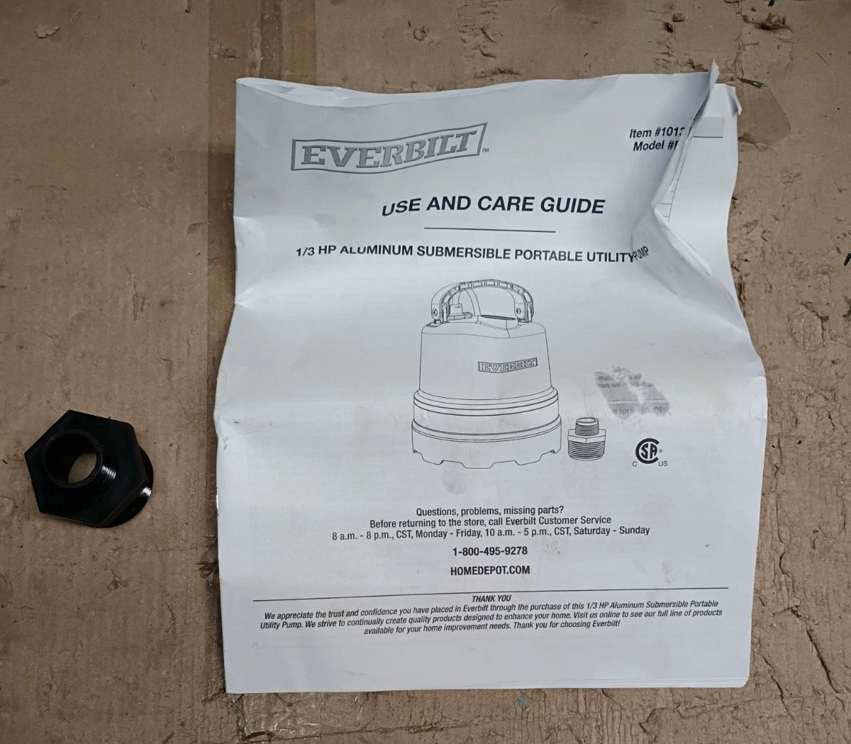 Everbilt 1/3 HP Submersible Aluminum Utility Pump Used Read