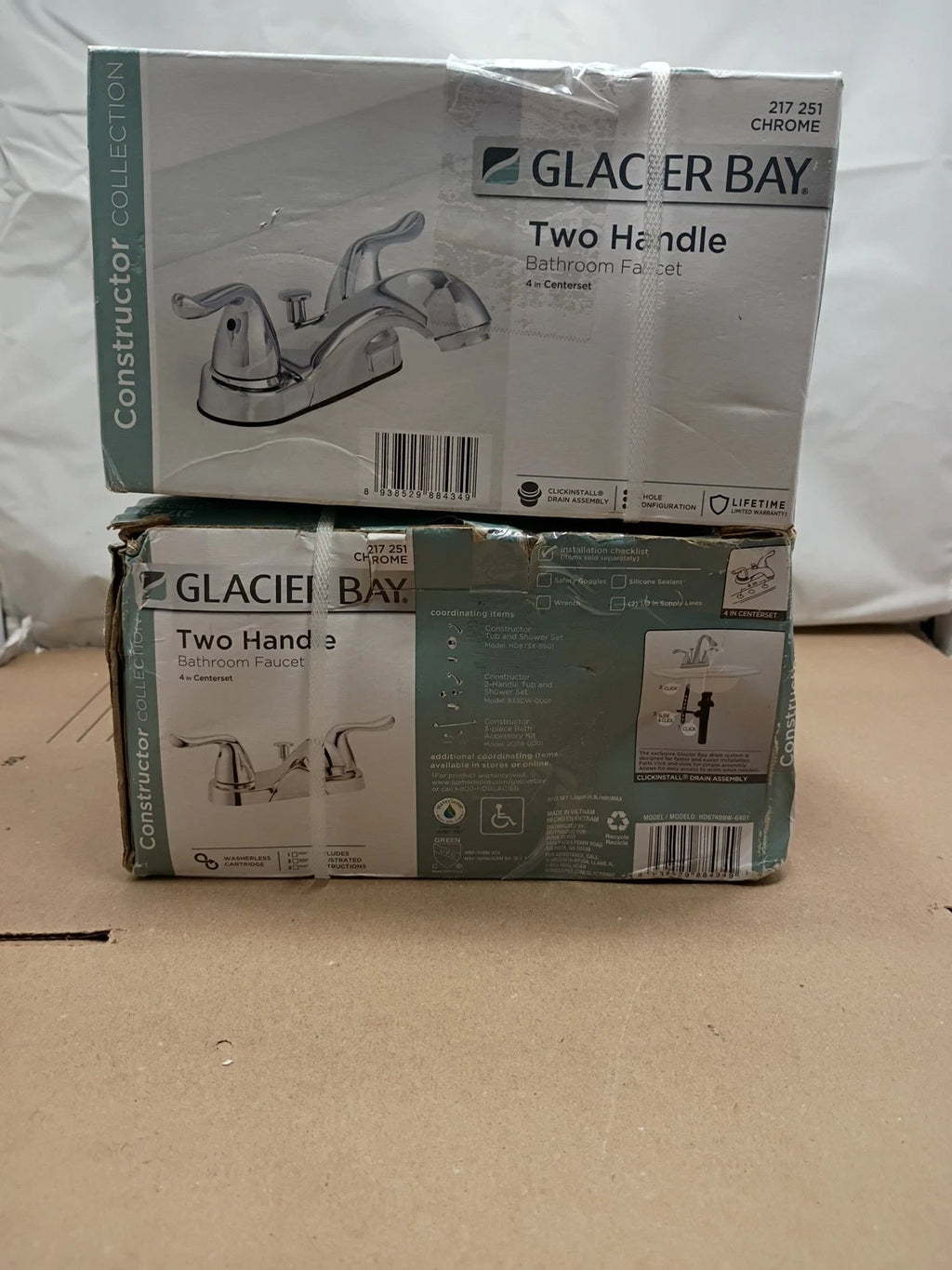 2PK NEW Glacier Bay Constructor 217 251 Bathroom Faucet in Polished Chrome