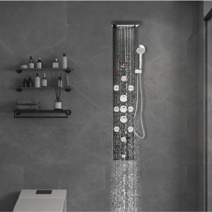 Black LED Shower Panel Tower System, 8 Body Massage Jets, Stainless Steel...