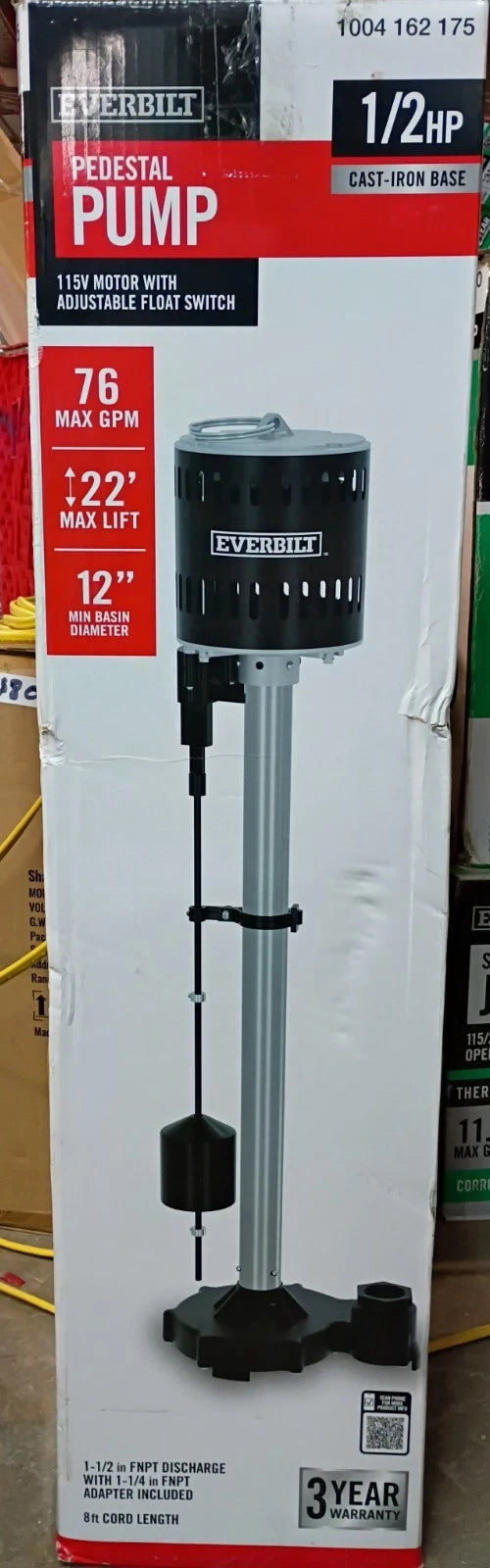 Everbilt 1/2 HP Stainless Steel and Cast Iron Pedestal Sump Pump READ DESCRIPTIO