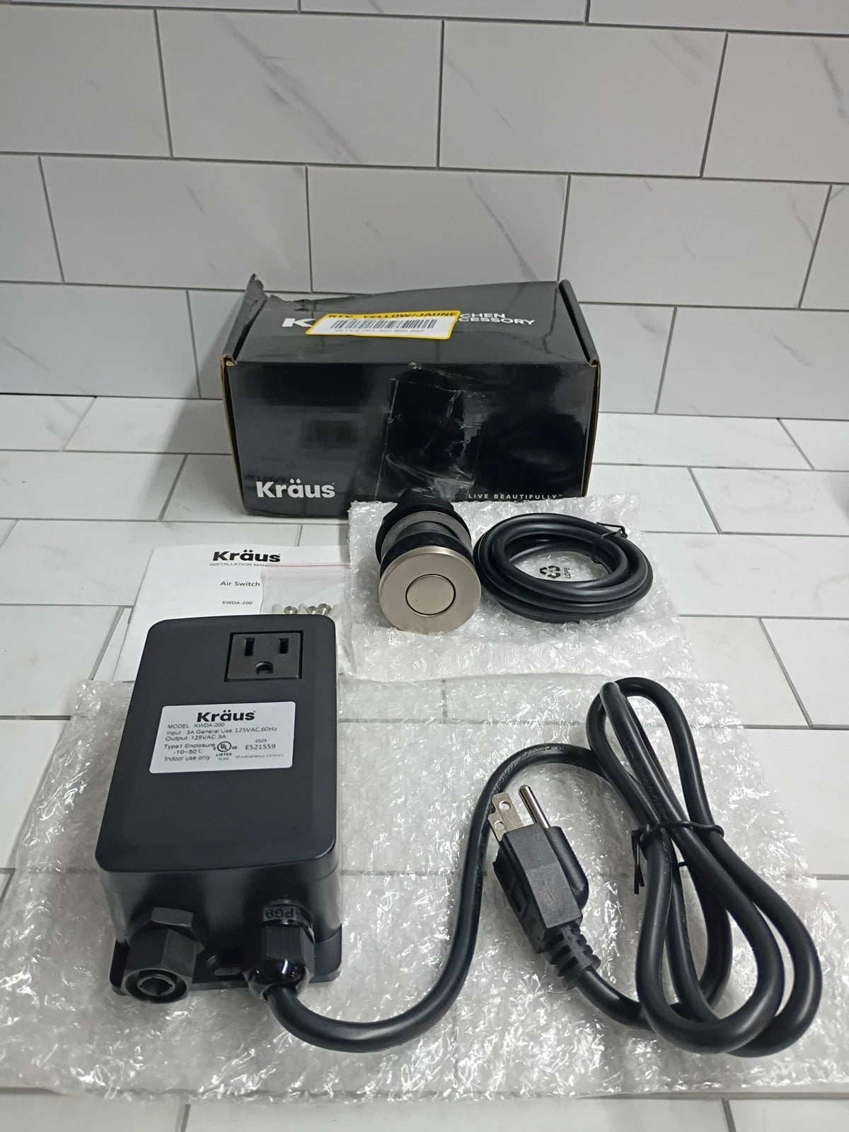 Kraus KWDA-200 Garbage Disposal Air Switch Kit - Stainless Steel New Open Box