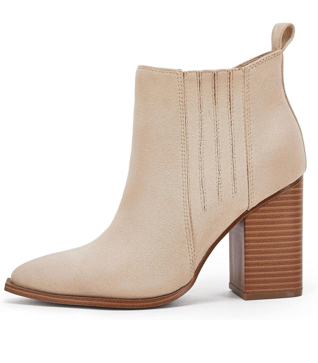 Women’s Size 5 slip on ankle stacked mid block heel shoes Faux leather Boots