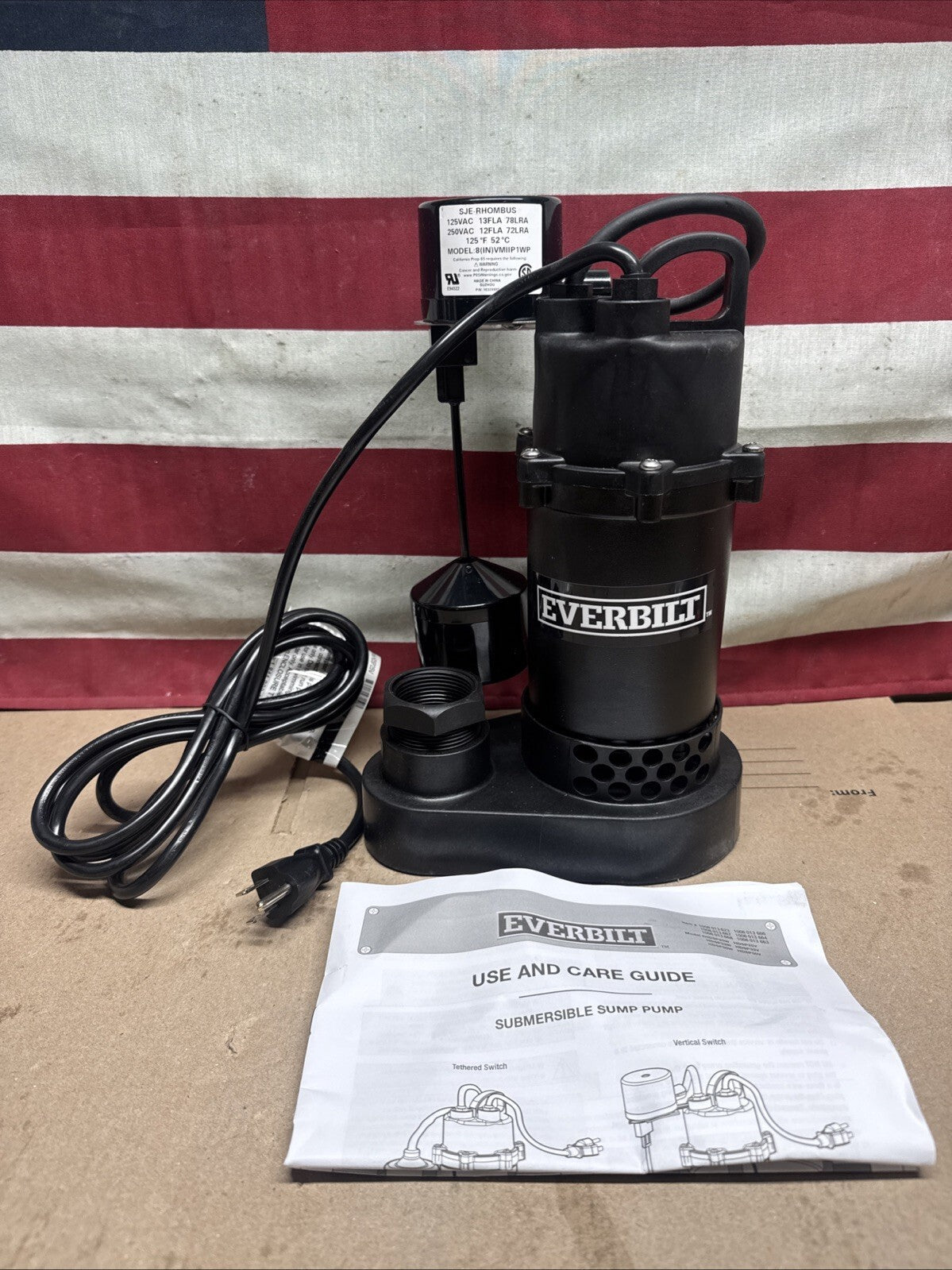 Everbilt 1/3 HP Corrosion Resistant Aluminum Sump Pump w/ Tether Switch NEW OB.