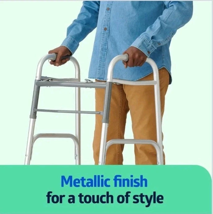Medline Lightweight Two Button Folding Walker with 5" Wheels Open Box