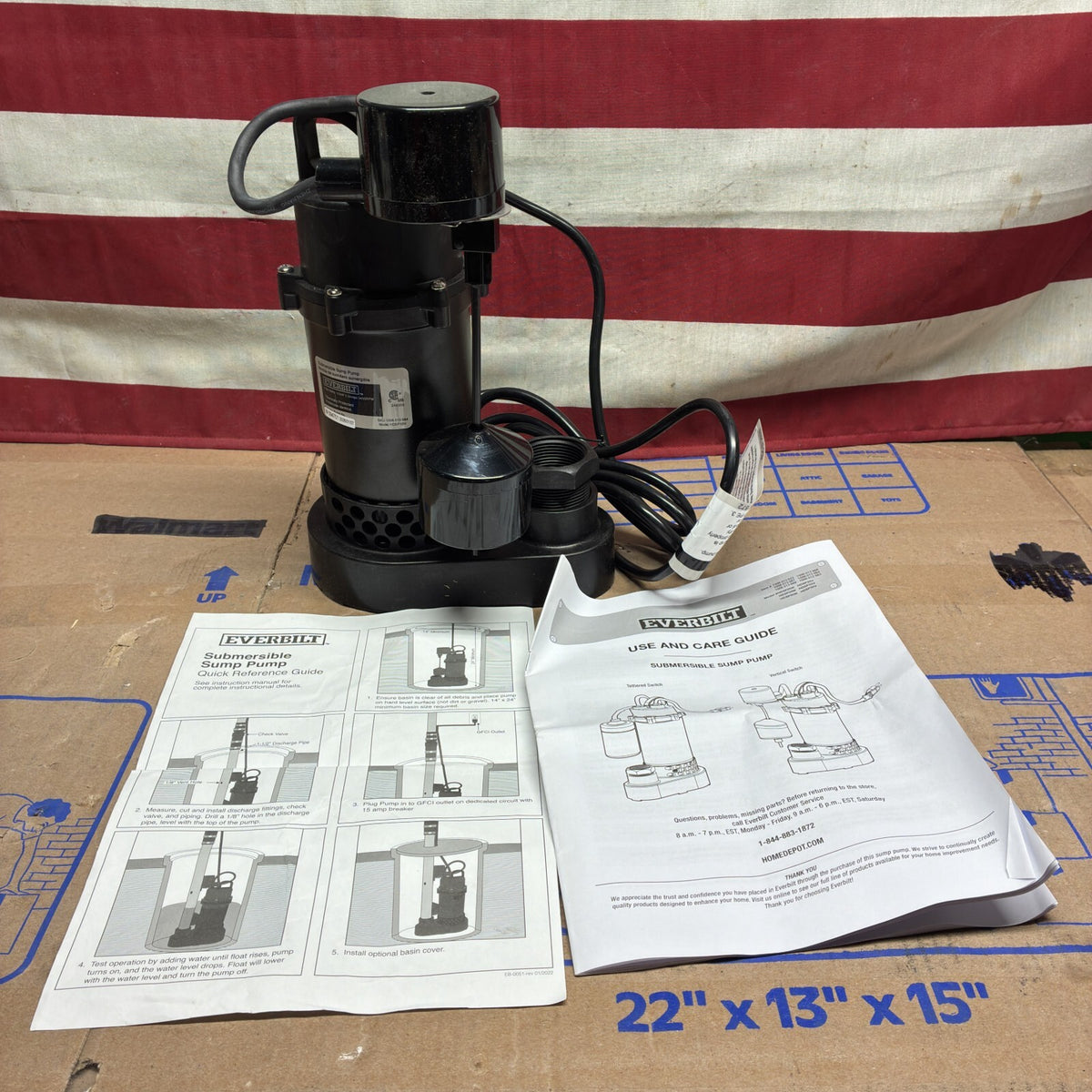 HDSP33V Everbilt 1/3 HP Aluminum Sump Pump Submersible  Vertical Switch Open Box
