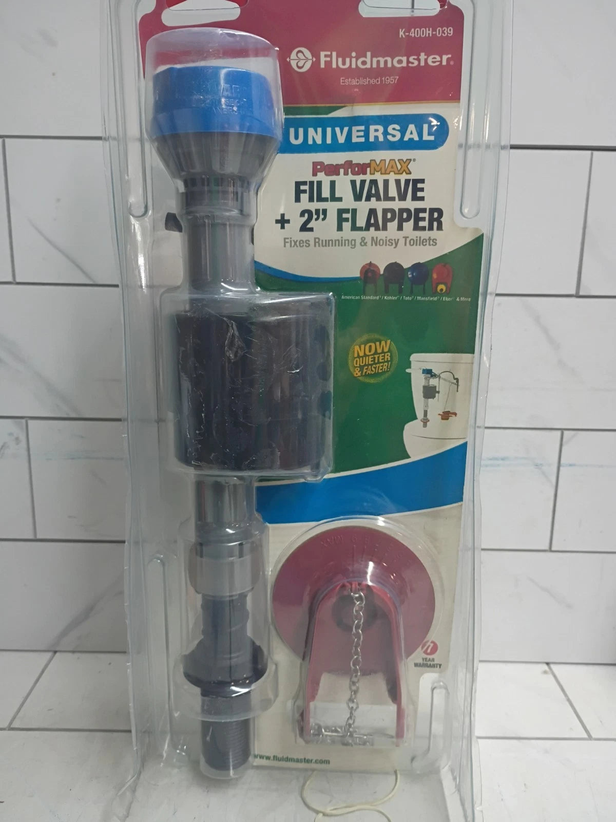 12PK Fluidmaster K-400H-039 Performax Universal Toilet Fill Valve And FlapperKit