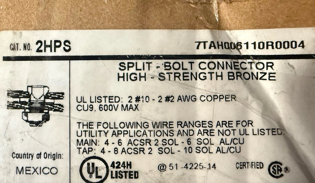 10PK Blackburn Plated Copper Alloy Split Bolt Connectors 2sol cu 10-4, 6-4acsr