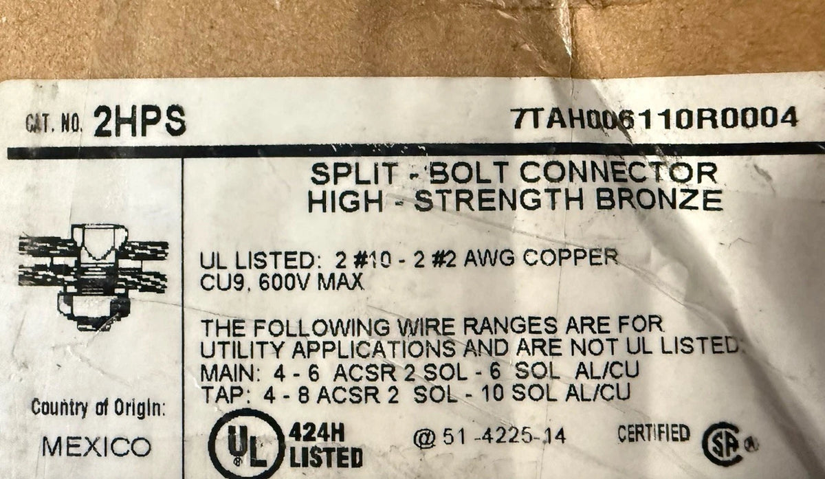 10PK Blackburn Plated Copper Alloy Split Bolt Connectors 2sol cu 10-4, 6-4acsr