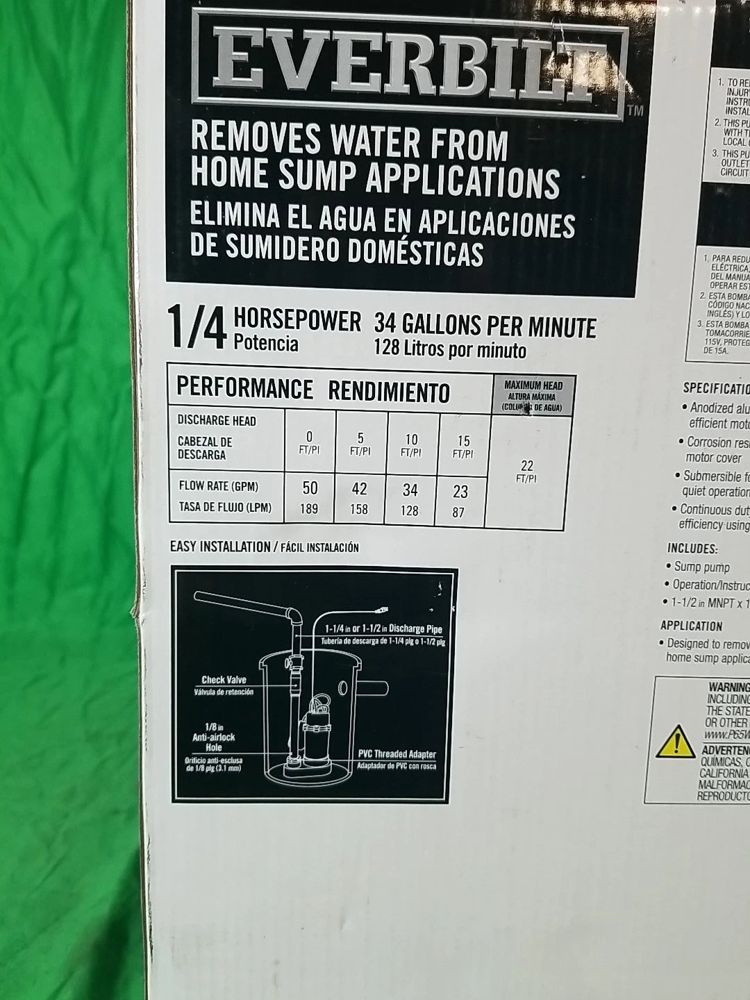 Everbilt 1/4 HP Aluminum Sump Pump w/ Tether Float Switch HDSP25W NEW OPEN BOX.