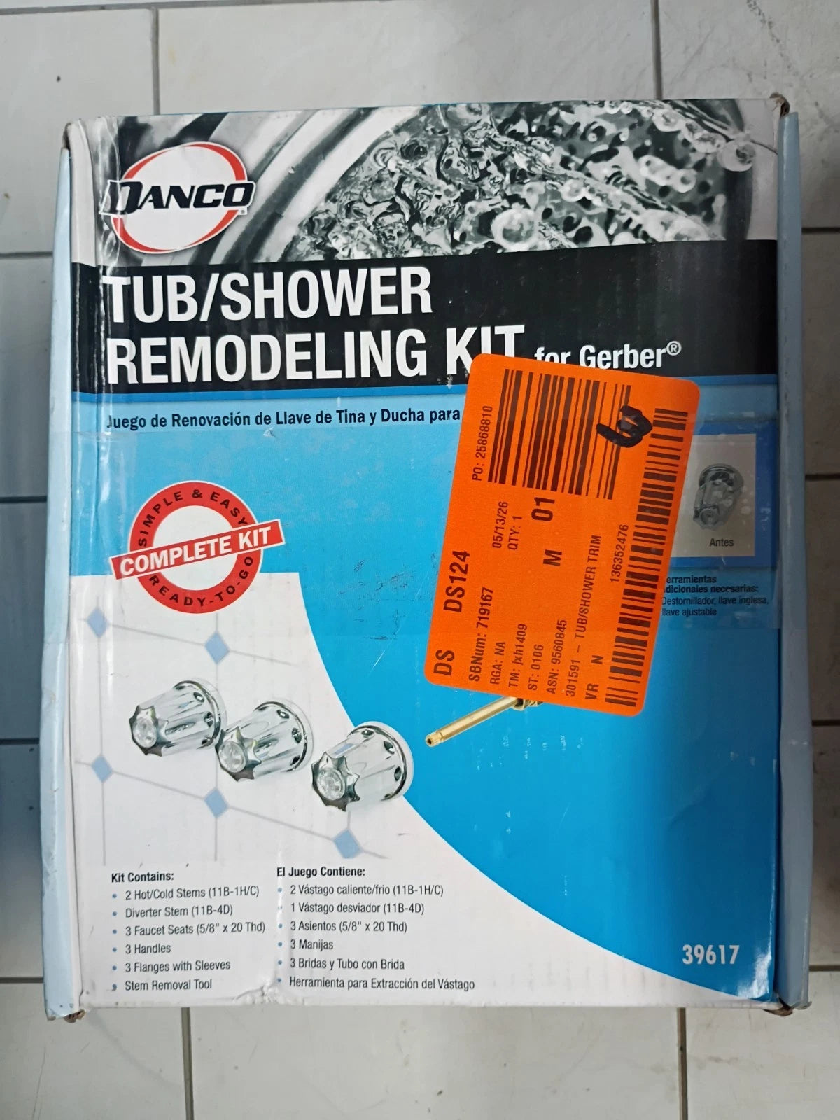 Gerber Tub/Shower 3-Handle Remodeling Kit in Chrome,.. OPEN BOX